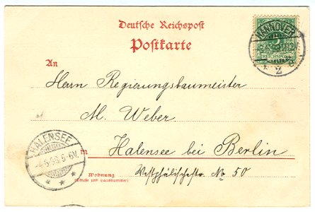 Karl F. Wunder PC Baustein für die Fortentwicklung der Kölle Stiftung. Kölle-Stift, Asyl für alte Frauen, Gartenkirchen-Gemeinde zu Hannover, Dieterichstrasse 11. Back Side