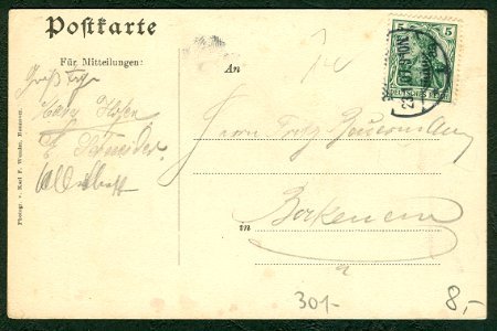 Karl F. Wunder PC Gruß aus der Münchner Bierhalle. Inh. Carl Densner. Restauration Louisenstr. 5. Hannover. Adressseite