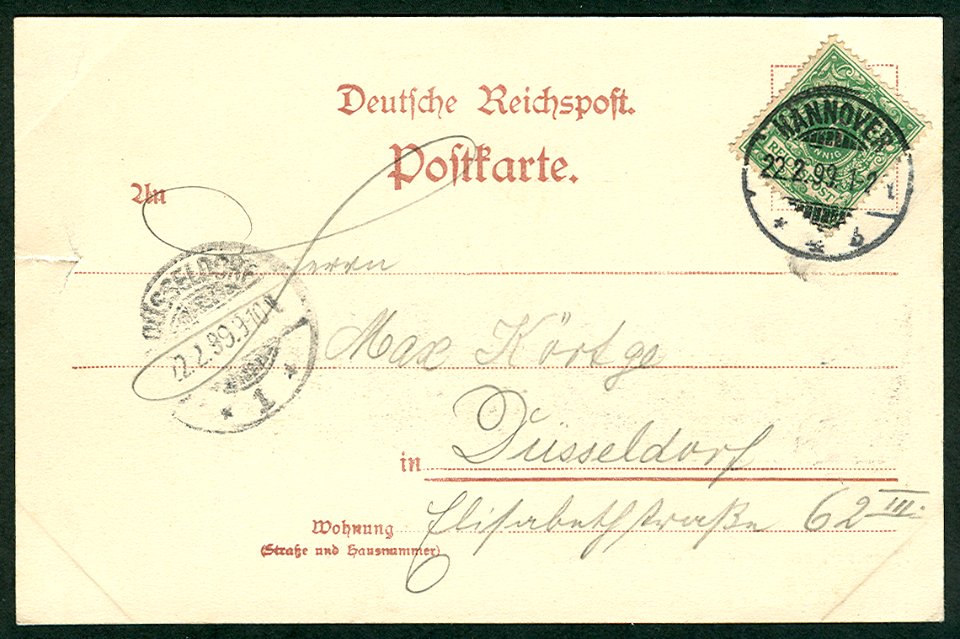 Karl F. Wunder PC 0521 Hannover, Hohenzollernstraße mit Kriegerdenkmal. Adressseite