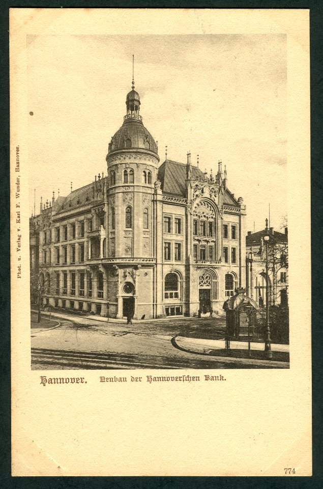 Karl F. Wunder PC 0774 Hannover. Neubau der Hannoverschen Bank. Bildseite