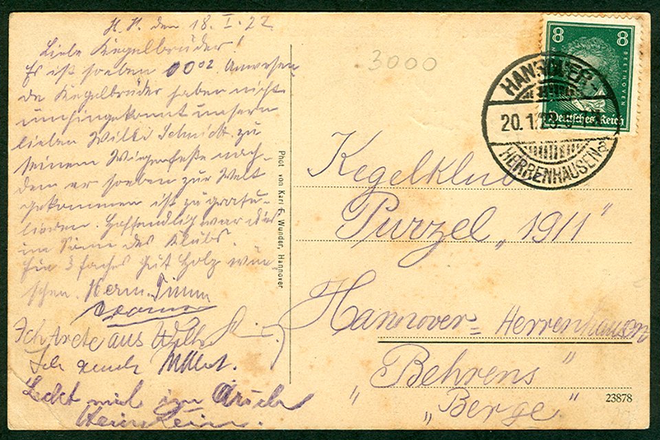 Karl F. Wunder PC Restaurant der Vereinsbrauerei Herrenhausen Inh. Wilhelm Ochse Adressseite