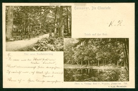 Karl F. Wunder PC 0745 Hannover, Die Eilenriede Der neue Radfahrerweg Teich auf der Bult Bildseite Heinrich Klee