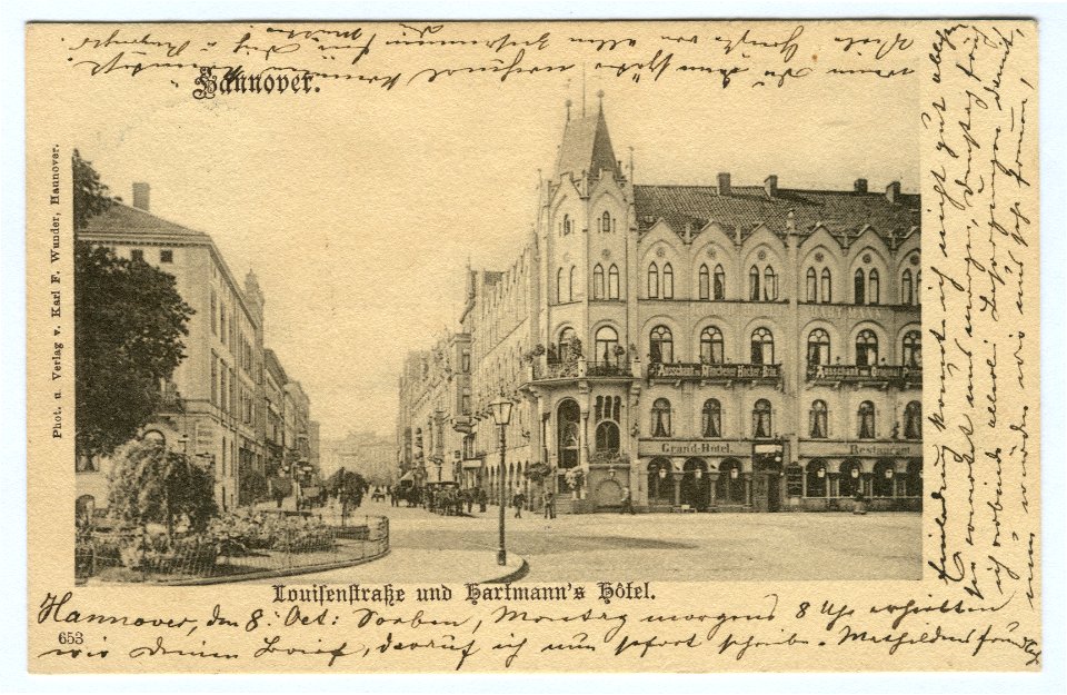 Karl F. Wunder PC 0653 Hannover. Louisenstraße und Hartmann's Hotel