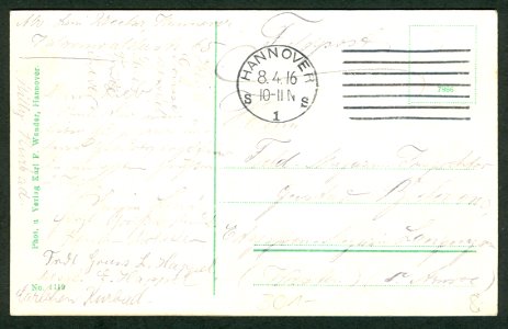 Karl F. Wunder PC 1119 Hannover Waldwirtschaft Pferdeturm (Ed. Bock.) Bildseite, No. 1119 grün