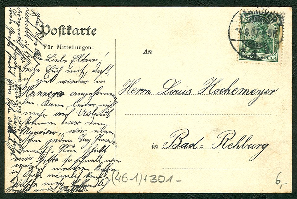 Karl F. Wunder PC 0981 Hannover. Georgstraße. Adressseite