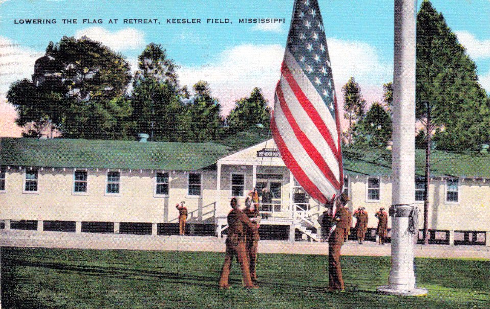 Keesler Field - Lowering Flag at Retreat