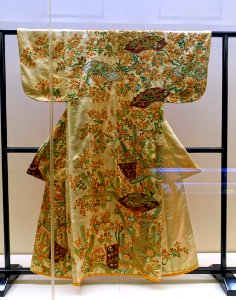 Kosode with design of young pines, cherries, and curtains, Edo period, 1700s AD, embroidery on satin - Tokyo National Museum - Tokyo, Japan - DSC09596