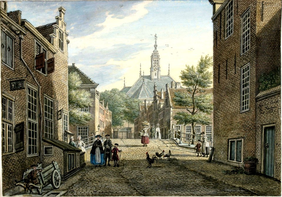Kranestraat, gezien vanaf Bierkade richting Amsterdamse Veerkade, Den Haag, 1778