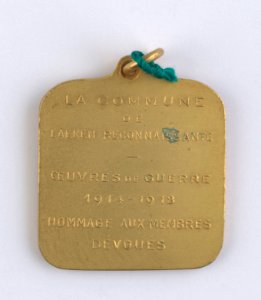 La Commune de Laeken - Hommage aux Membres Dévoués 1914-1918, medal by Pierre Theunis, Belgium, 1918, Coins and Medals Department of the Royal Library of Belgium, 2Lef 100-24 (verso)