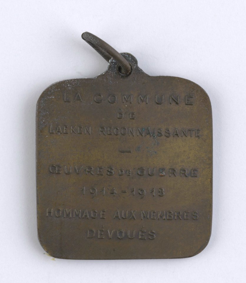 La Commune de Laeken - Hommage aux Membres Dévoués 1914-1918, medal by Pierre Theunis, Belgium, 1918, Coins and Medals Department of the Royal Library of Belgium, 2Lef 100-32 (verso)