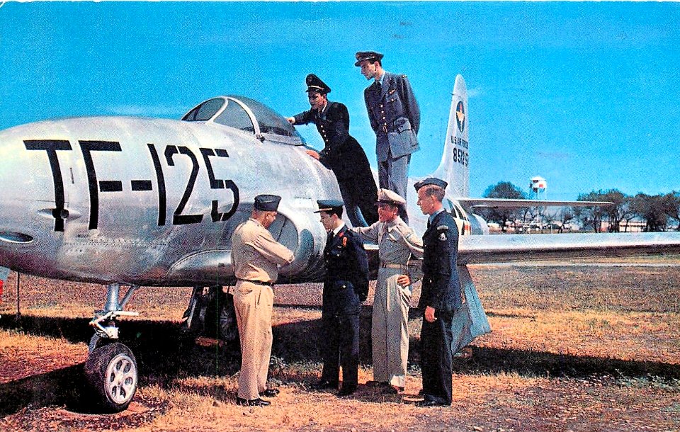 Lackland Air Force Base -Foreign Cadets Admiring an F-80 Shooting Star