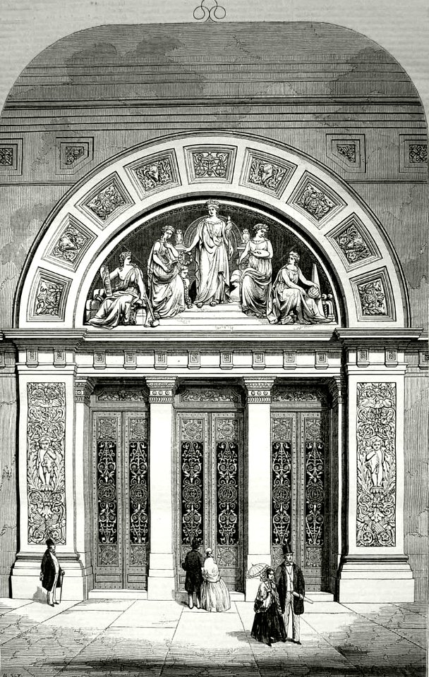 Leeds Town Hall main entrance, lithograph