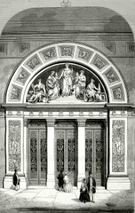 Leeds Town Hall main entrance, lithograph photo