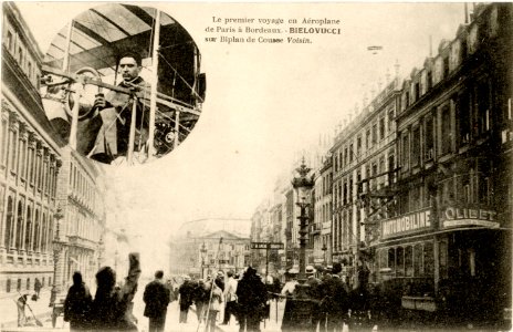 Le premier voyage en aéroplane de Paris à Bordeaux. Bielovucic sur biplan de course Voisin (1910) photo