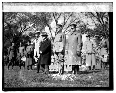 Left to Right- Asst. Secty. War Benedict Crowell, Secty. Baker, General Marsh & Lt. Col. Lent, review of All American Detachment LCCN2016819731
