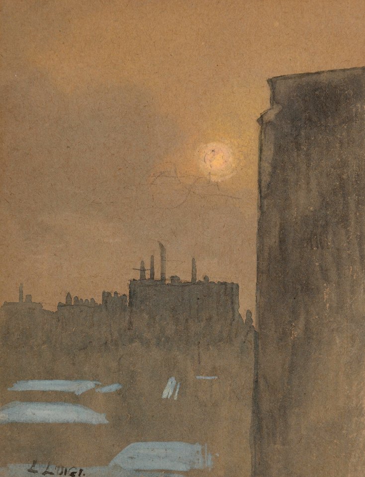 Cityscape by Luigi Loir, mixed media on paper
