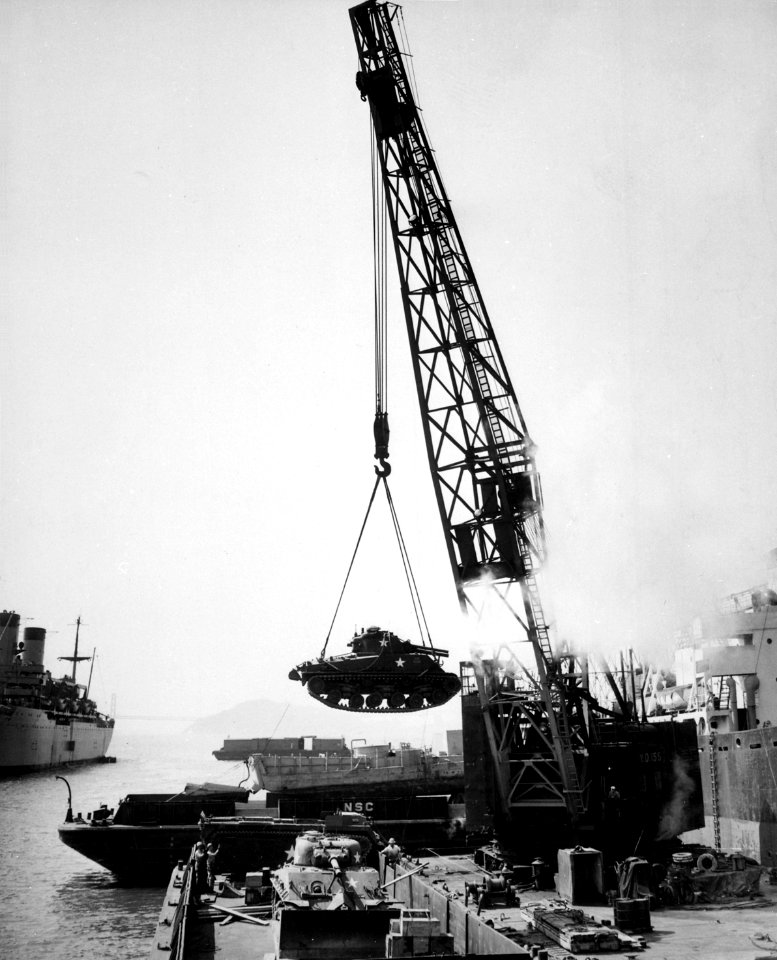 Loading of USMC tanks at Naval Suppy Center Oakland 1950
