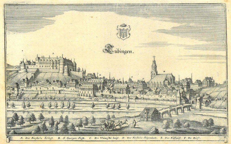 M Merian - Tübingen vom Süden Kupferstich 1643