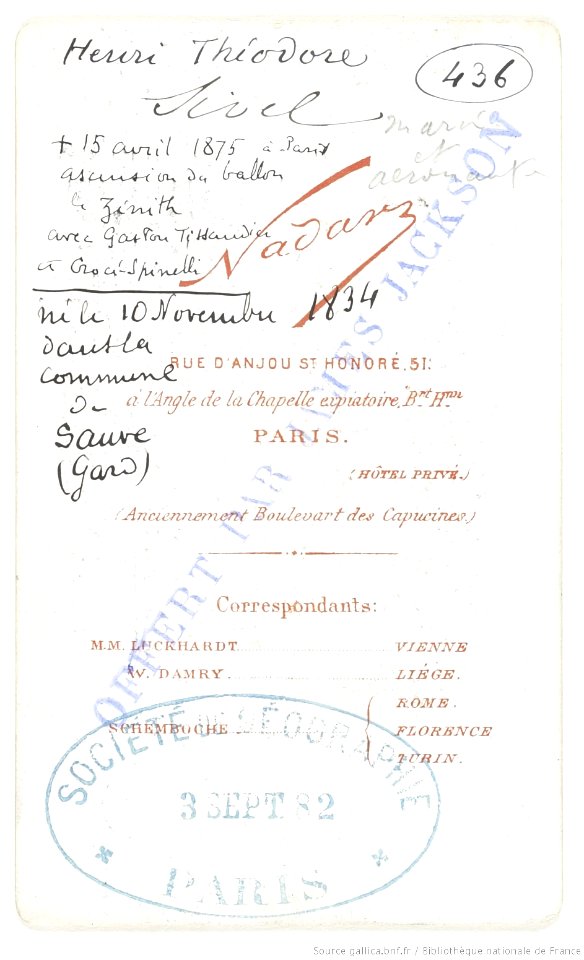 Légende sur la photo Henri Theodore Sivel - Nadar (1820-1910)