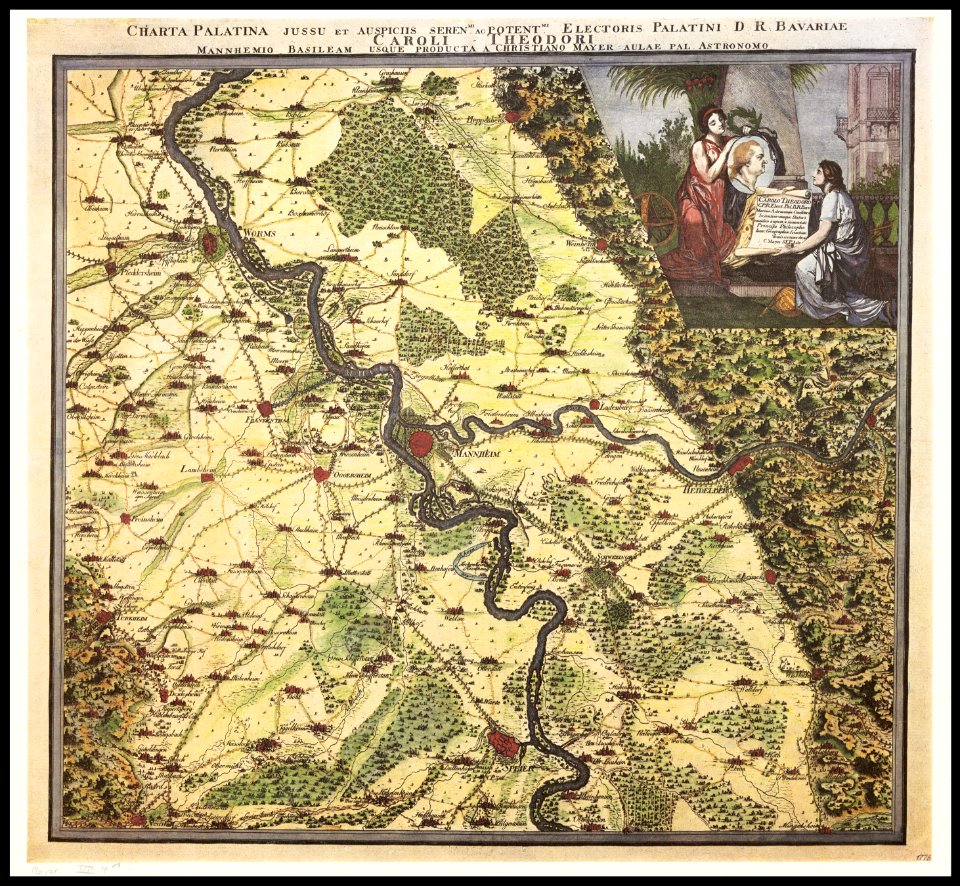 Mannheim und Umgebung Charta Palatina von C Mayer um 1775
