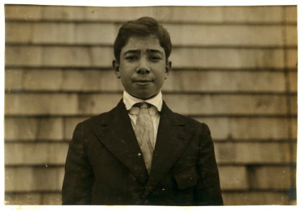 Manuel Ferreira - Portuguese - 15 yrs. 27 Whitter St. Sweeper - Fall River Iron Works. In Sunday clothes. Carving class at King Philip Settlement. LOC cph.3b33404