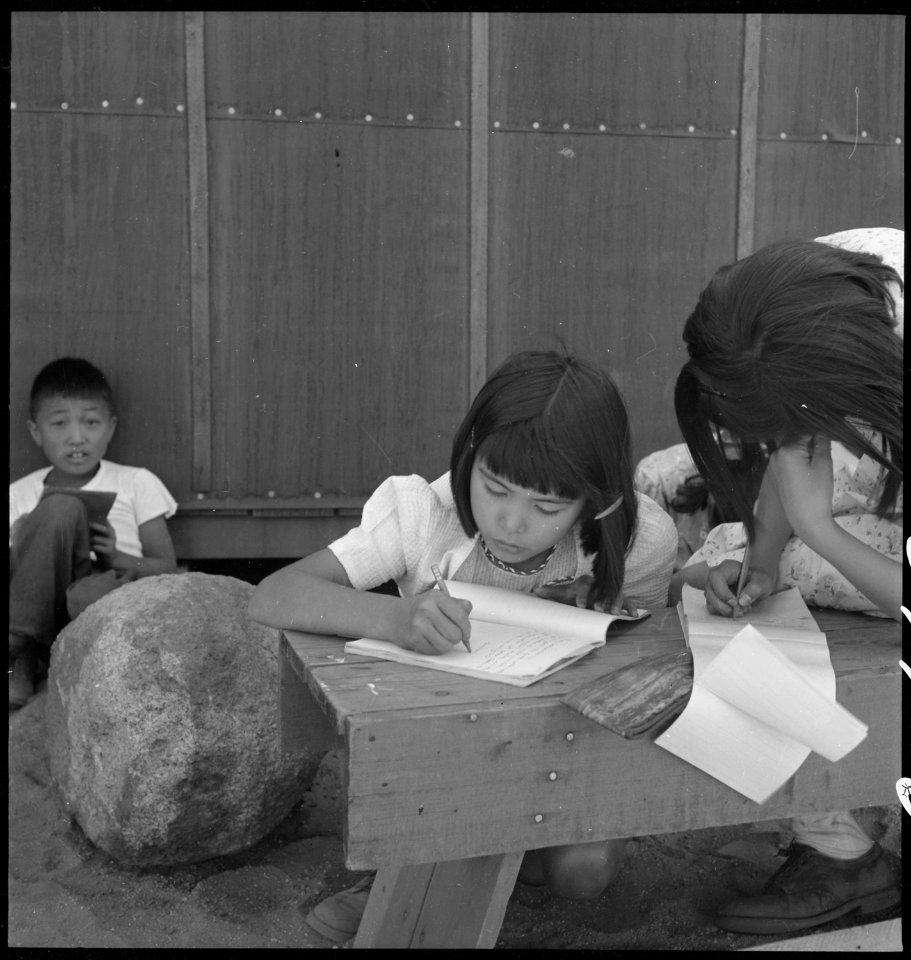 Manzanar Relocation Center, Manzanar, California. An elementary school has been established with vo . . . - NARA - 537959
