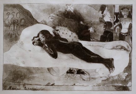 Manao Tupapau (Spirit of the Dead Watches) by Paul Gauguin, 1894, lithograph, only state (proof) - Montreal Museum of Fine Arts - Montreal, Canada - DSC08906 photo