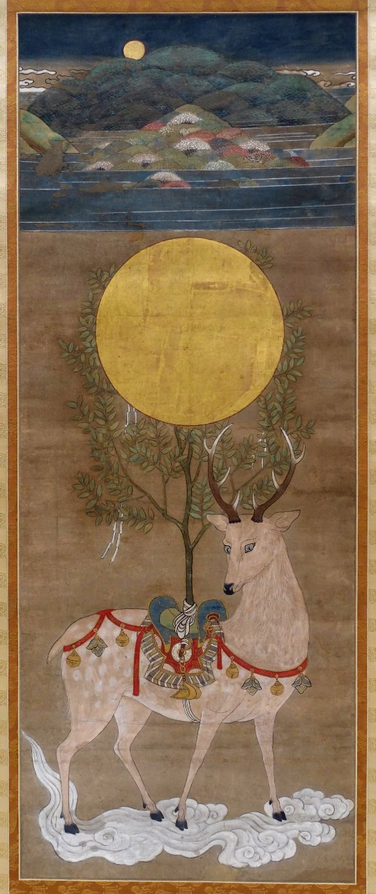 Mandala of the Deer of Kasuga Shrine, Muromachi period, 1500s AD, color on silk - Tokyo National Museum - Tokyo, Japan - DSC09420