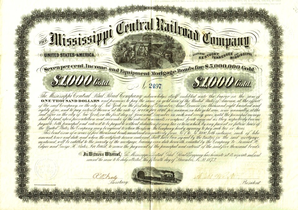 Mississippi Central RR 1873