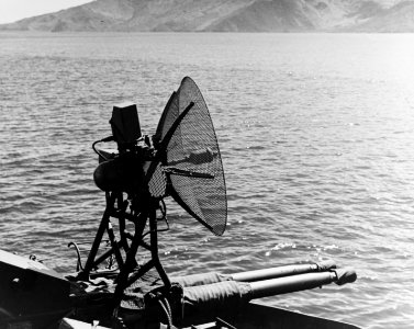 Mk 28 fire control radar on USS Nashville (CL-43) in May 1945