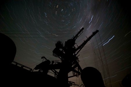 Mast of USS Carney (DDG-64) during night maneuvers in the Mediterranean 160925-N-ZE250-010
