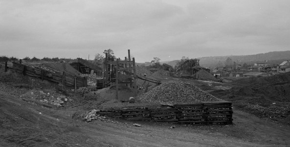 Mount Carmel, PA. Sand and gravel yards, outskirts of town, 1938 by Sheldon Dick