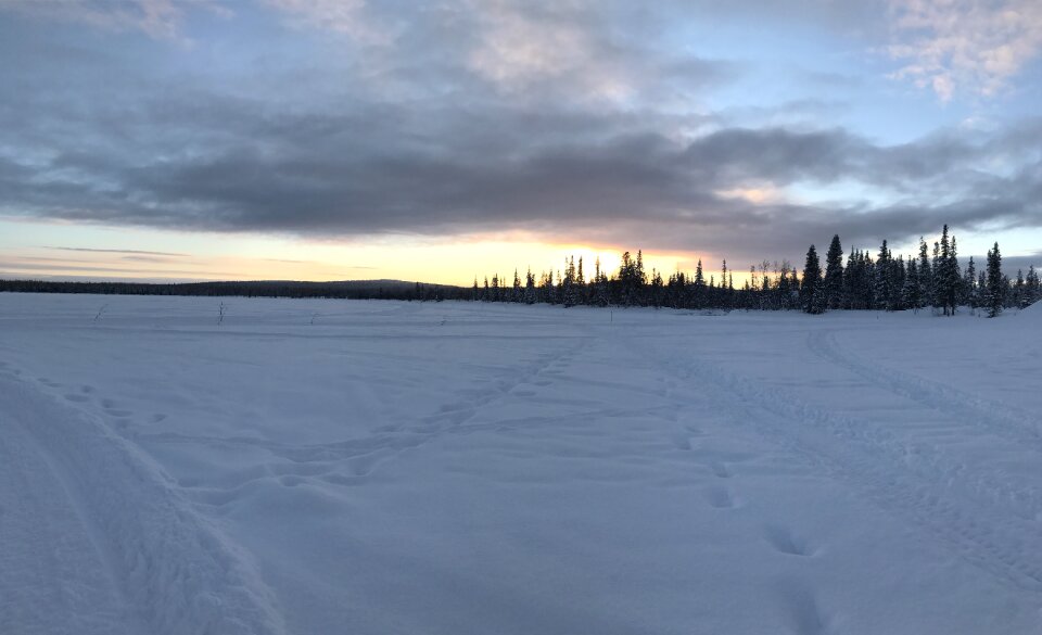 Lapland the frozen lake sunset