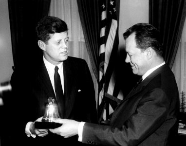 Mayor of West Berlin, Willy Brandt, Presents a Gift to President John F. Kennedy