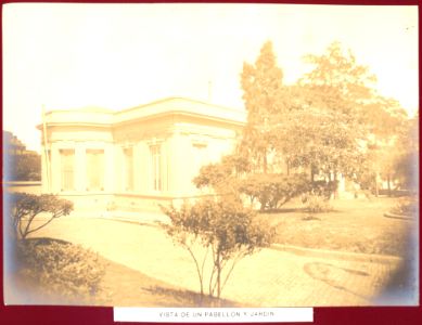 MG-53-008 (Hospital Rawson. Vista de un pabellón y jardín.)