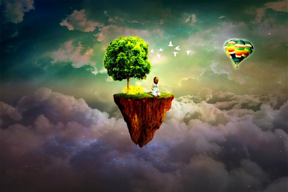 Fantasy clouds hot air balloon