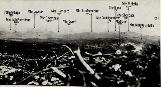 Panorama, Cima Undici bis Mte.Meletta. Standpunkt, Corno di Campo Bianco. (2. Teilbild zu WK1 ALB082 24354a) (BildID 15630601)