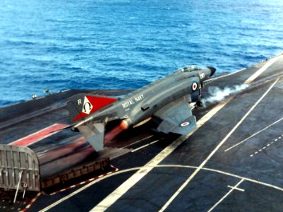 Phantom FG.1 of 892 NAS launching from HMS Ark Royal (R09) 1972