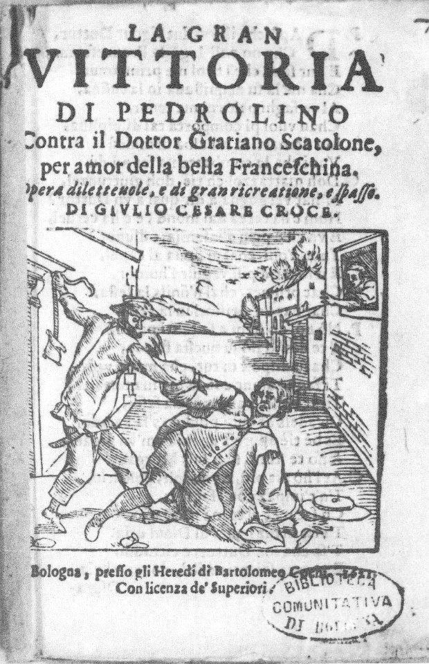 Pedrolino and the Doctor in 1621 woodcut
