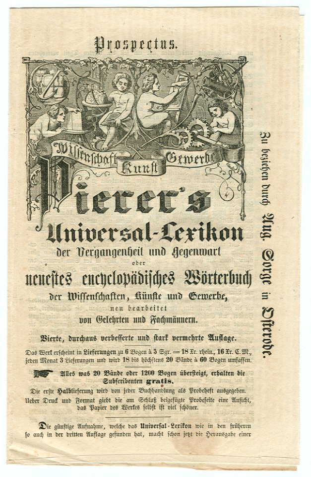 Pierer's Universal-Lexikon der Vergangenheit und Gegenwart. Vierte Auflage. Prospectus. Seite 1