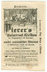 Pierer's Universal-Lexikon der Vergangenheit und Gegenwart. Vierte Auflage. Prospectus. Seite 1 photo