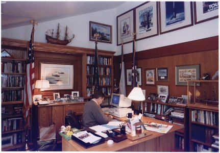 President Bush works at his office in Laurel Lodge at Camp David - NARA - 186461