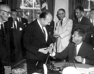 President John F. Kennedy Signs the Social Progress Trust Fund Agreement with the Inter-American Development Bank 01