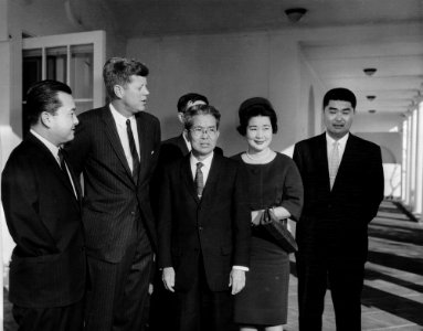 President John F. Kennedy visits with Daniel Inouye and his family