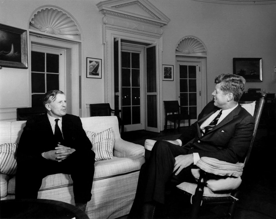 President John F. Kennedy with Leader of the Liberal Party of Great Britain, Jo Grimond