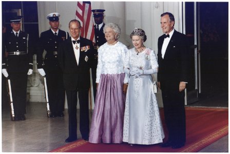 President George H. W. Bush and Mrs. Barbara Bush host a State Dinner for Queen Elizabeth II and Prince Philip of Great Britain at the White House photo