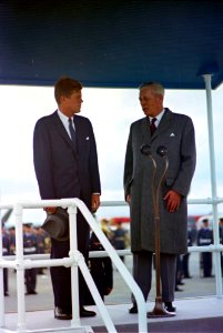 President John F. Kennedy with Prime Minister Harold Macmillan at Gatwick Airport