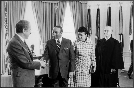 President Nixon shakes hands with Walter Washington after his being sworn-in as Mayor-Commissioner - NARA - 194490
