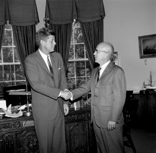 President John F. Kennedy with Democratic Congressional Candidate, Gus Hawkins