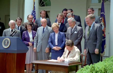 President Ronald Reagan at the Signing Ceremony for HR 3635, the Child Protection Act of 1984 photo